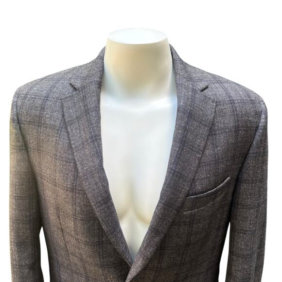 Jos A Bank Sport Coat Sz 42 Long Gray Windowpane Wool Silk Linen Single Breasted - Picture 3 of 15